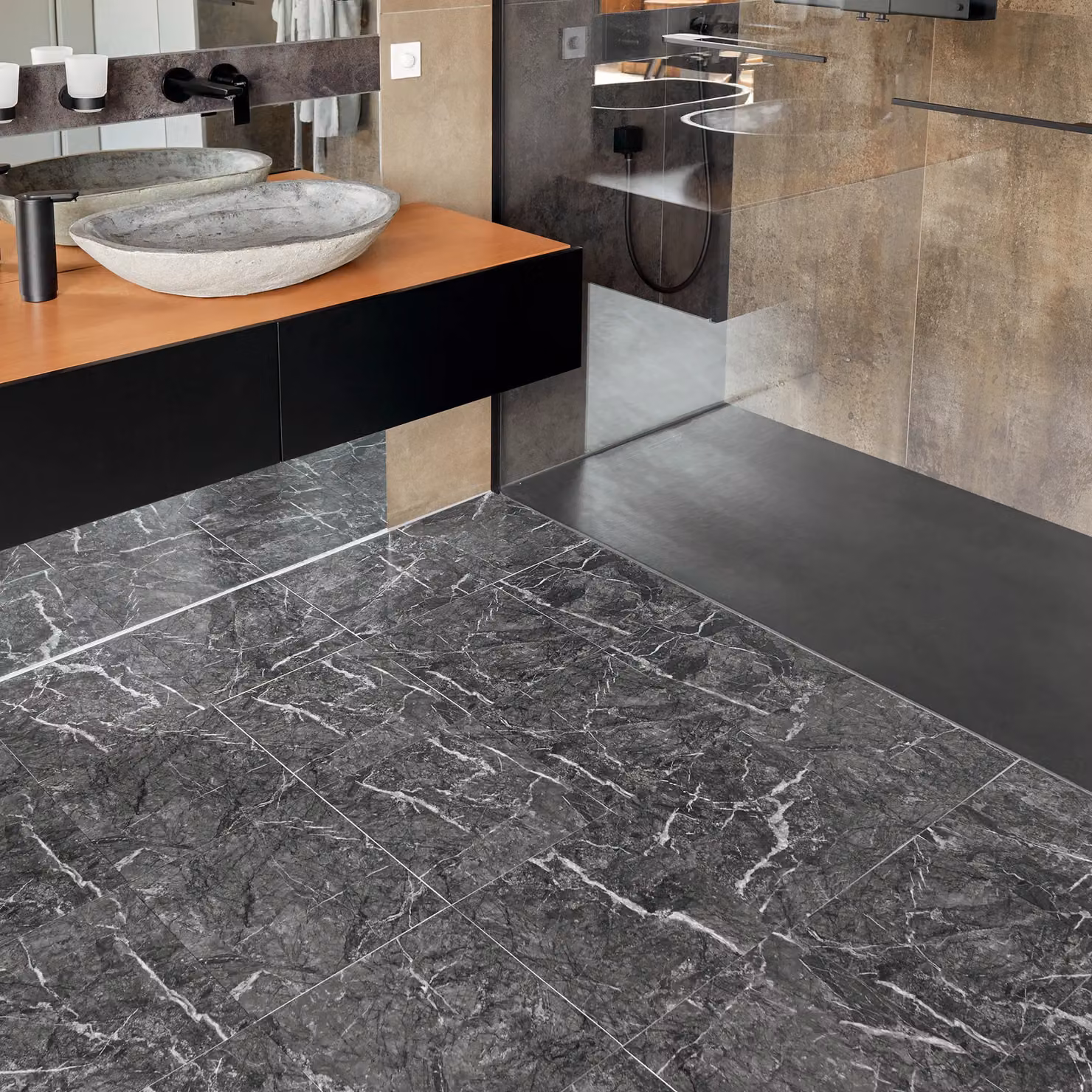Novecrafto Self Adhesive Marble Effect Vinyl Floor Tiles, Pack of 20, Black and Grey, W/D: 30.5 x 30.5 cm – 7