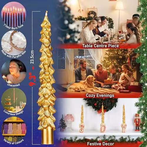 Deco Express Christmas Tree Dinner Candle Set, Gold, 6 Pieces – 2
