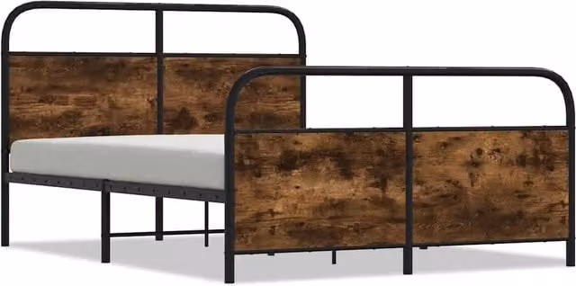 Berkfield Home Small Double Bed Frame in Smoked Oak Wood and Metal, Brown, W/D/H: 120 x 190 cm – 1