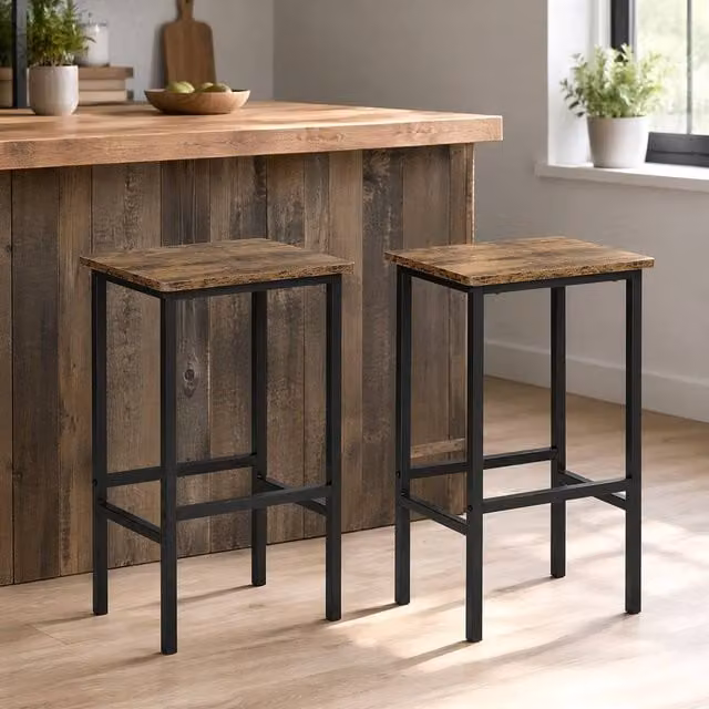 STILVORA Set of 2 Industrial Bar Stools with Metal Frame in Rustic Brown and Black