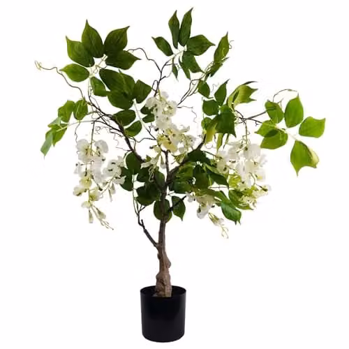 Leaf Design UK White Realistic Artificial Wisteria Bush Tree, Height: 90 cm – 1