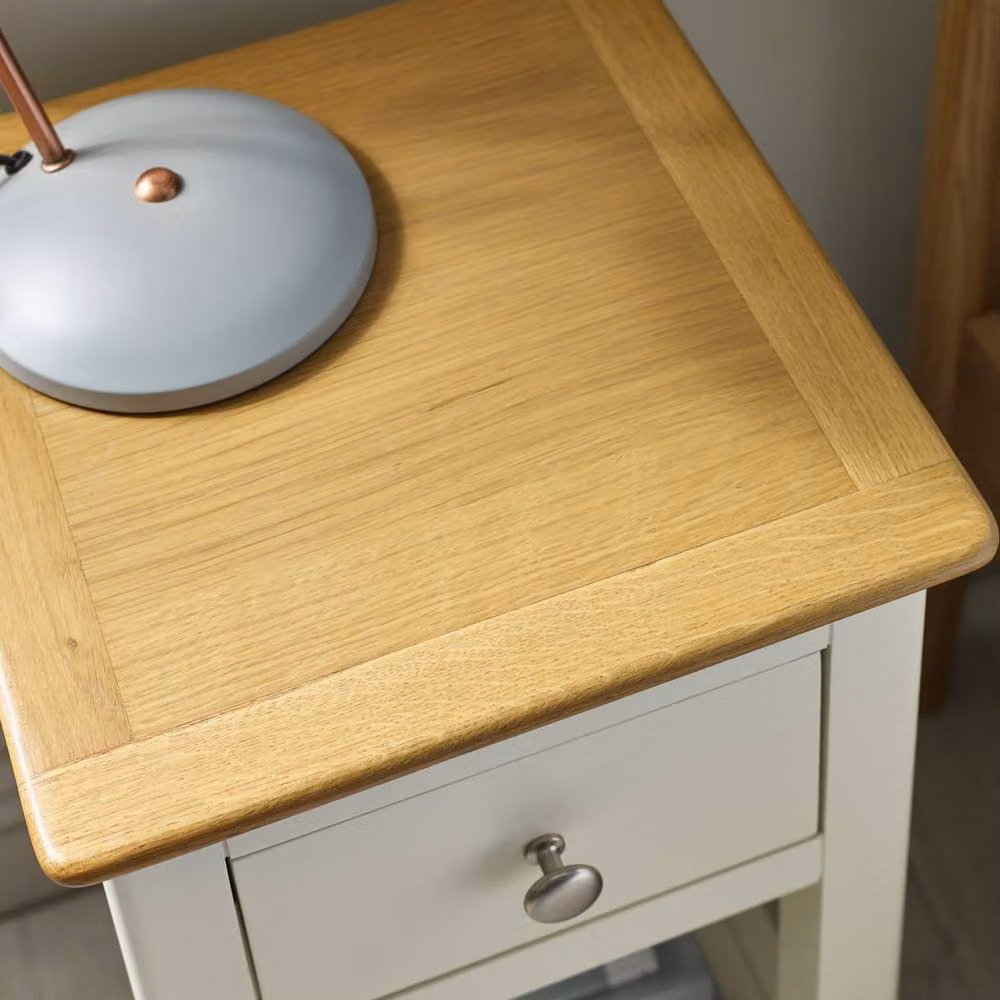 Cheshire Premium Langford White and Oak Compact 1 Drawer Bedside Table with Shelf – 3