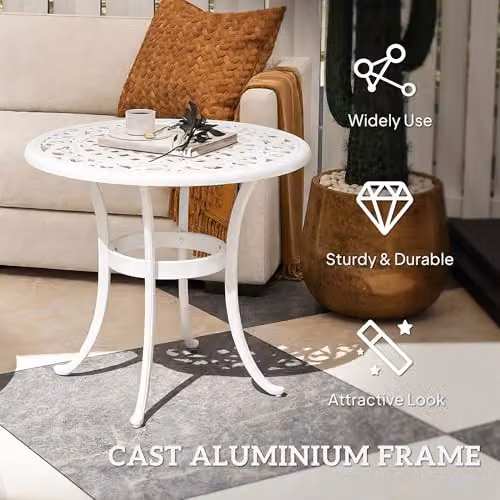 Outsunny Round White Cast Aluminium Garden Table – 4