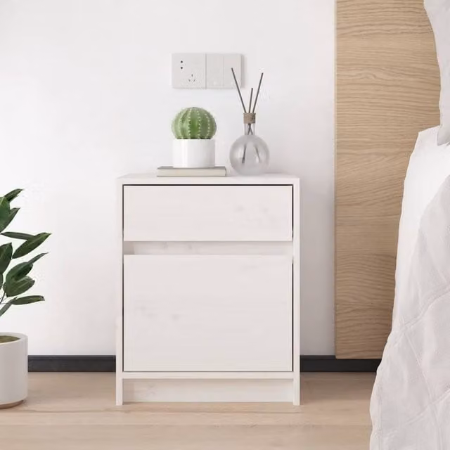 Berkfield Home Beautiful Bedside Cabinets, Set of 2, White Solid Pinewood, W/D/H: 40 x 31 x 50 cm