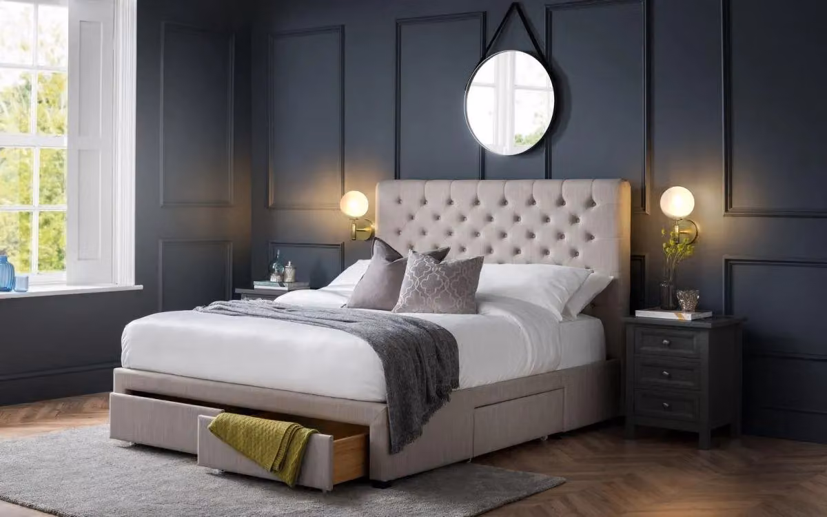 Ashfield Grey Upholstered Chesterfield Button 4 Drawer Super King Bed W/D/H: 200 x 200 cm – 2