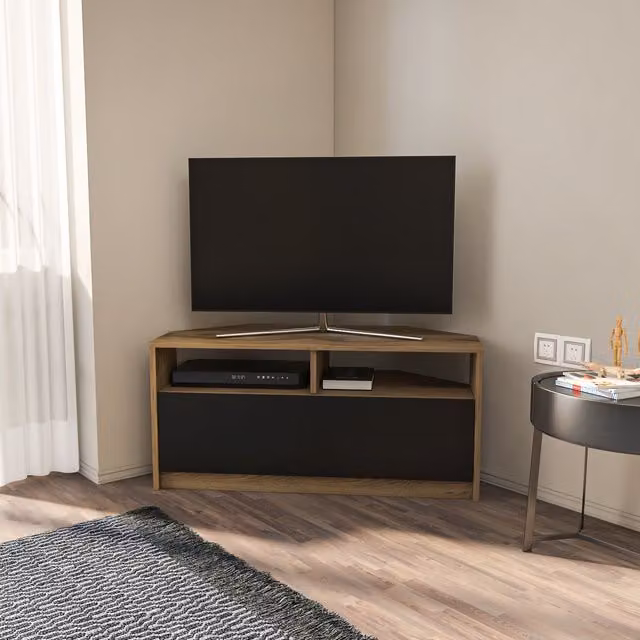 Comero Minimalist Wood TV Unit in Brown and Black Matt Finish
