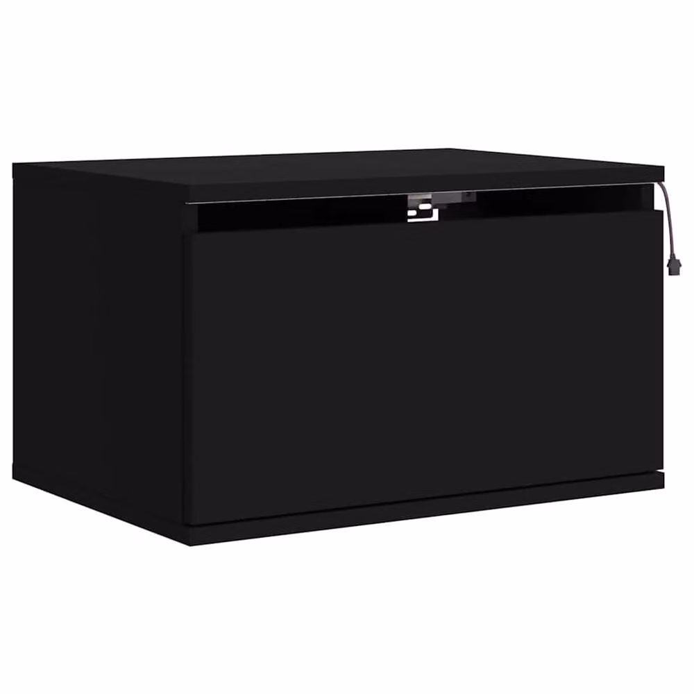Berkfield Home Wall-mounted Bedside Cabinet with Integrated LED Lights in Matt Black – 3