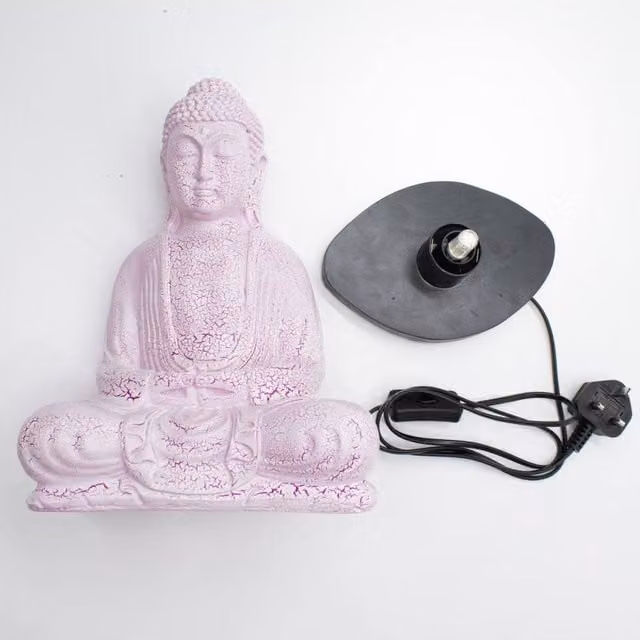 KDMD Meditation Buddha Lamp with Cherry Crackle Oval Stand in Pink