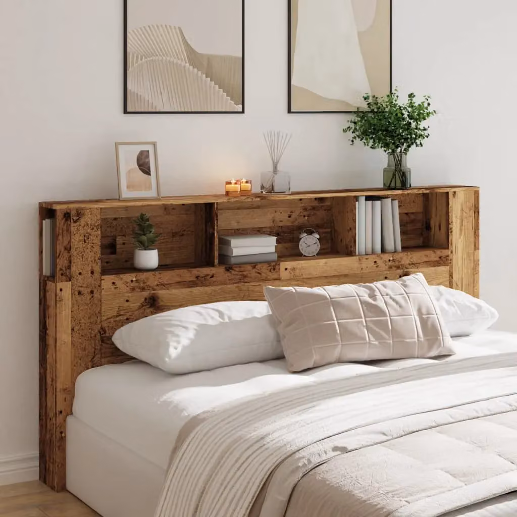 Berkfield Home Headboard Cabinet in Old Wood Brown, W: 200 cm, D: 18.5 cm, H: 102.5 cm – 3