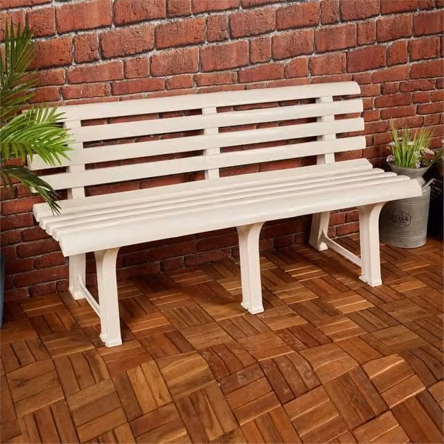 VOGREX White Plastic Garden Bench for 3 Adults, Width: 145 cm