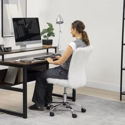 HOMCOM White Fabric Task Chair with 360 Degree Swivel and Castors for Home Office – 3