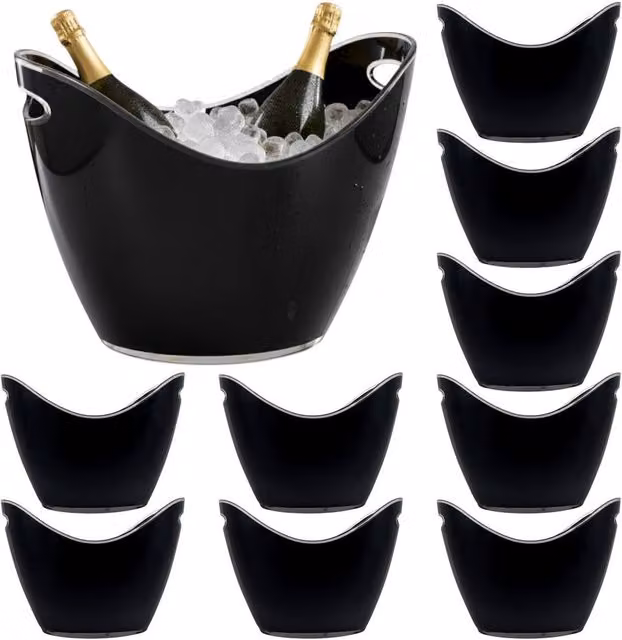 Chabrias Ltd 10 Pack Black Acrylic Ice Buckets with Carry Handles, 8L, W: 35 cm, D: 26 cm, H: 27 cm – 9