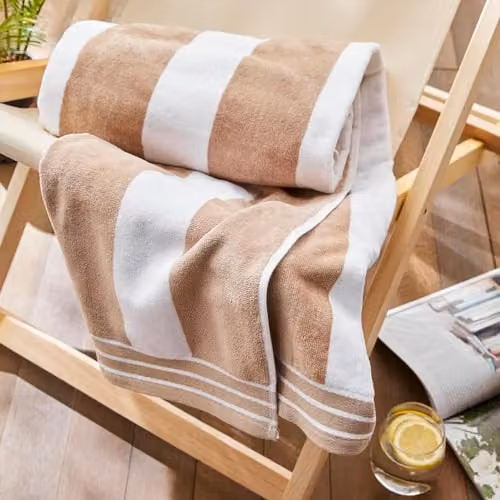 Allure Bath Fashions Luxury Cabana Stripe Extra Large Beach Towel in Beige, 100% Cotton Terry, W: 100 cm, L: 180 cm – 2