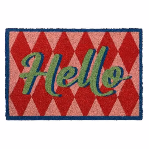 OHS Hello Slogan Coir Doormat, Pink and Red, W/D/H: 60 x 40 x 1 cm