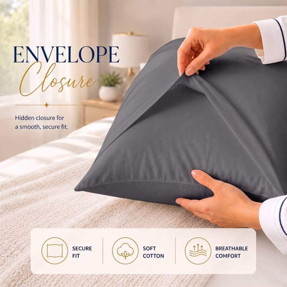 Pamposh 6 Pack Egyptian Cotton Mako Satin Pillowcases, 400 Thread Count, Charcoal Grey, Envelope Closure – 4