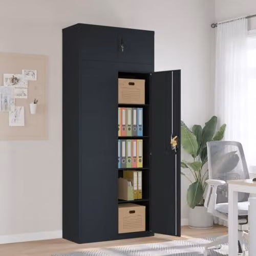 vidaXL Anthracite Metal File Cabinet with Lock and Adjustable Shelves, W/D/H: 90 x 40 x 220 cm – 2
