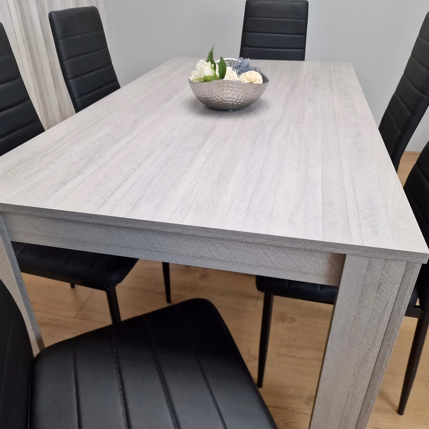 Kosy Koala Modern Dining Room Furniture Set with Rectangular Grey Table and 6 Black Chairs in Brown – 6