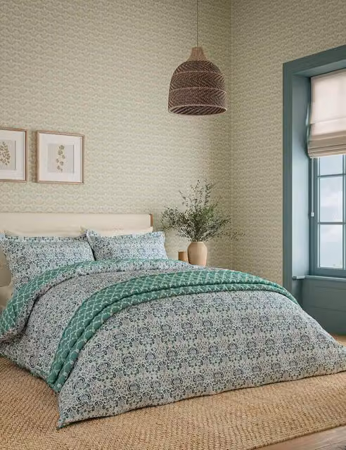 Morris & Co Little Chintz Floral Cotton Percale Bedding Set, Blue Multicolour, W: 140 cm, L: 200 cm