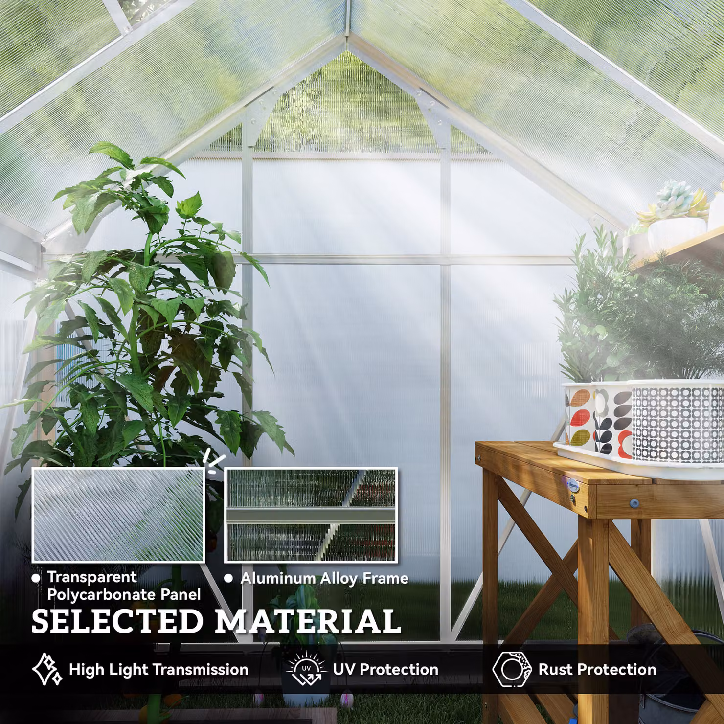 Outsunny Polycarbonate Greenhouse with Aluminium Frame, Sliding Door and Window, Silver Tone, W: 182.88 cm, D: 121.92 cm, H: 201.0 cm – 4