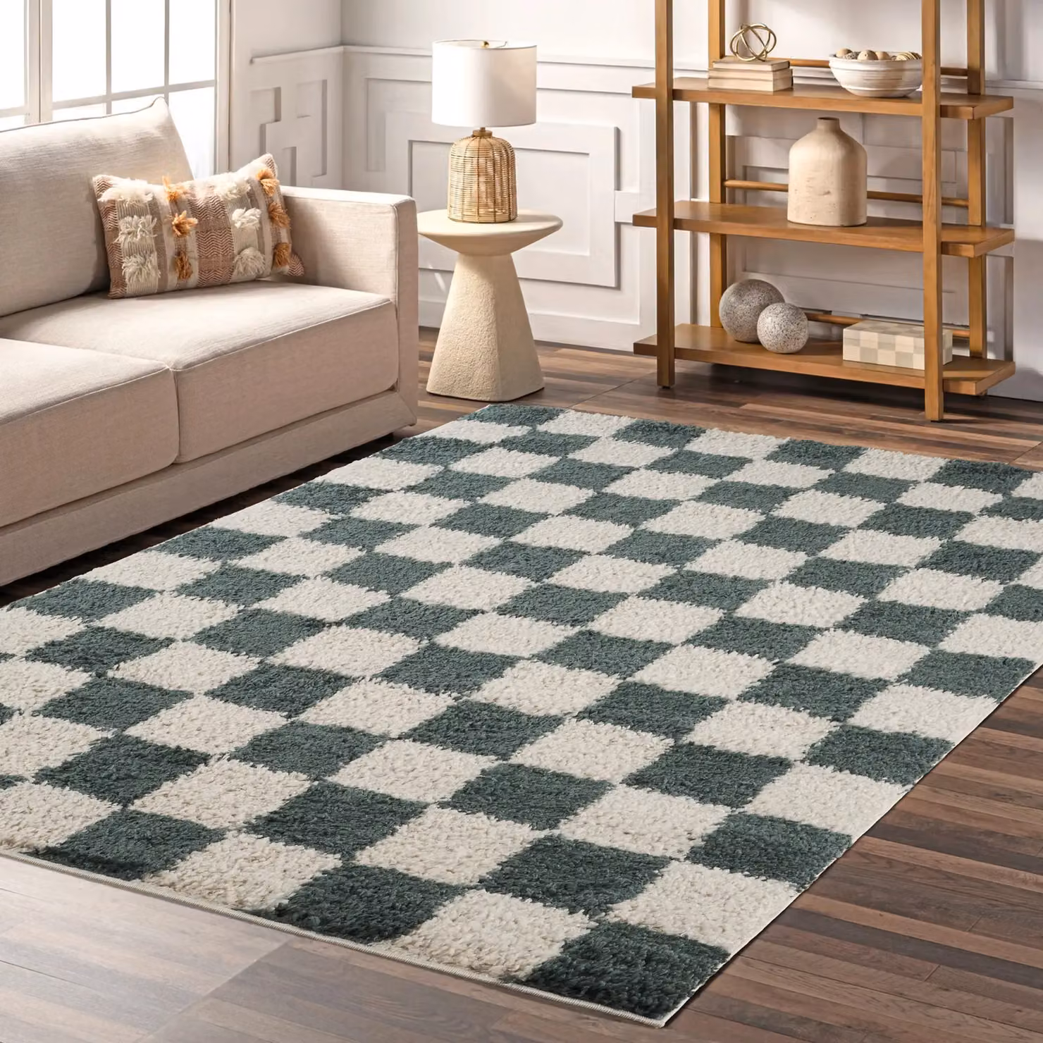 Desire Rugs Chester Modern Checkered Shaggy Area Rug, Green, W: 200 cm, D: 290 cm – 5