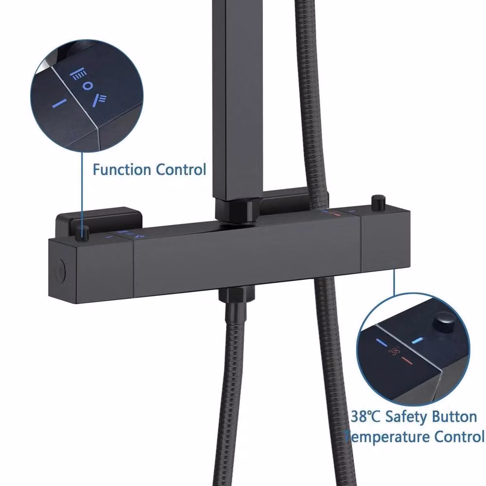 Hinsinc Matte Black Square Thermostatic Dual Shower Set with Overhead and Hand Shower, W: 180 cm, H: 180 cm – 2