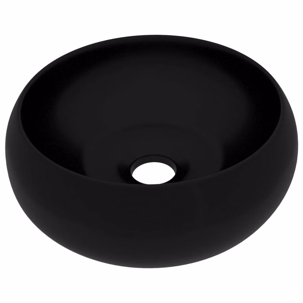Berkfield Home Luxury Round Ceramic Wash Basin in Matt Black, W: 40 cm, D: 15 cm, H: 15 cm – 3
