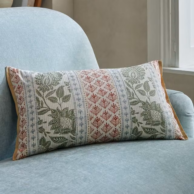 Laura Ashley Hedingham Stripe Boudoir Cushion, Hedgerow Green, W: 50 cm, H: 30 cm
