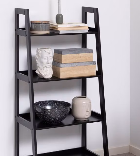 Furniture To Go Wally 4-Shelf Modern Freestanding Ladder Bookcase in Black