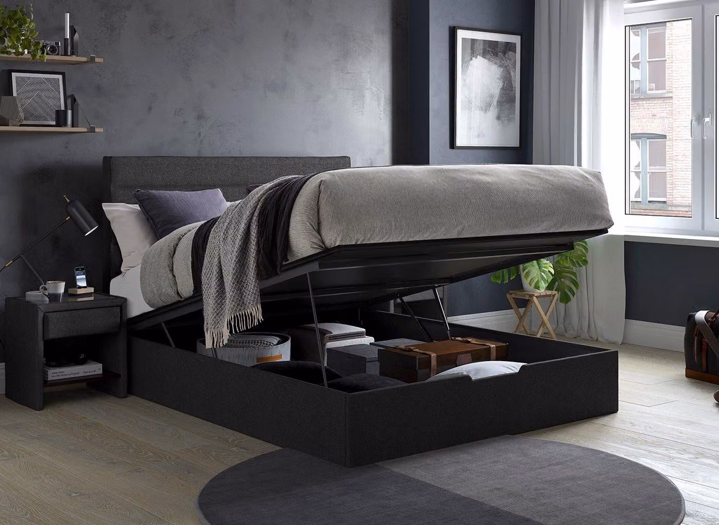 Dreams Sutton Upholstered Ottoman Bed Frame in Grey Fabric