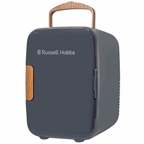 Russell Hobbs RH4CLR1001SCG 4L Mini Portable Cooler and Warmer for Drinks and Cosmetics, Grey and Wood Effect – 1