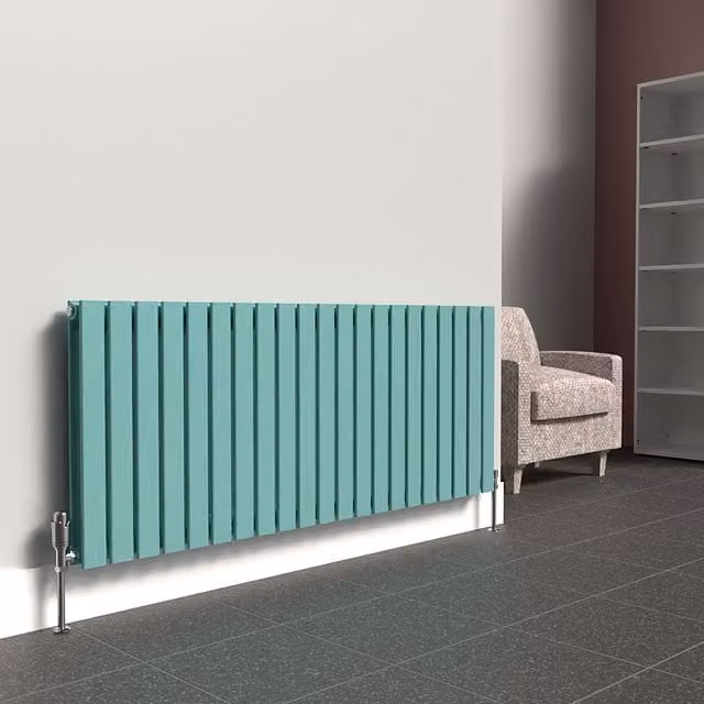 Lux Heat Flat Horizontal Double Steel Radiator in Light Aqua Green, W: 60.0 cm, H: 147.0 cm