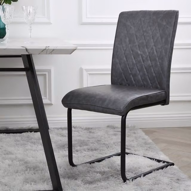 Home Garden Direct Set of 2 Nelson Industrial Dining Chairs in Grey Synthetic Leather with Metal Cantilever Base