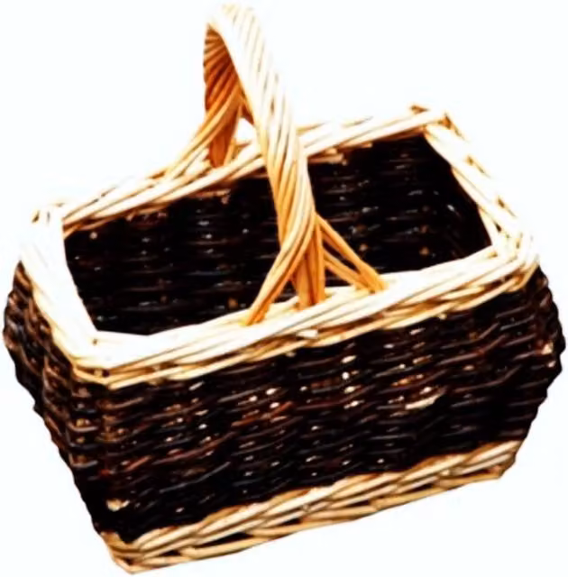 Red Hamper Childrens Rectangular Rustic Open Weave Shopping Basket in Brown and Red with Handles, W/D/H: 12.0 x 10.0 x 12.0 cm