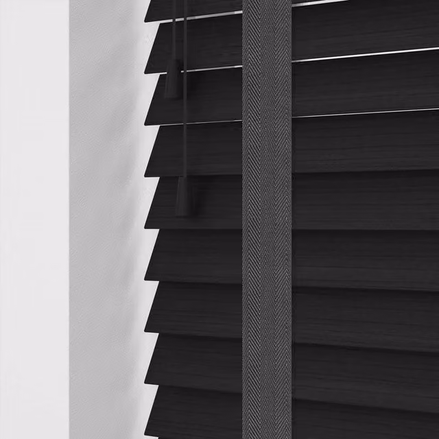 Blinds Outlet Faux Wood Venetian Blinds with Tapes in Black, Width: 120 cm, Drop: 120 cm – 1