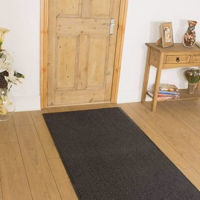 runrug Leyla Non-Slip Hardwearing Hallway Runner Rug in Black, W: 90 cm, L: 180 cm