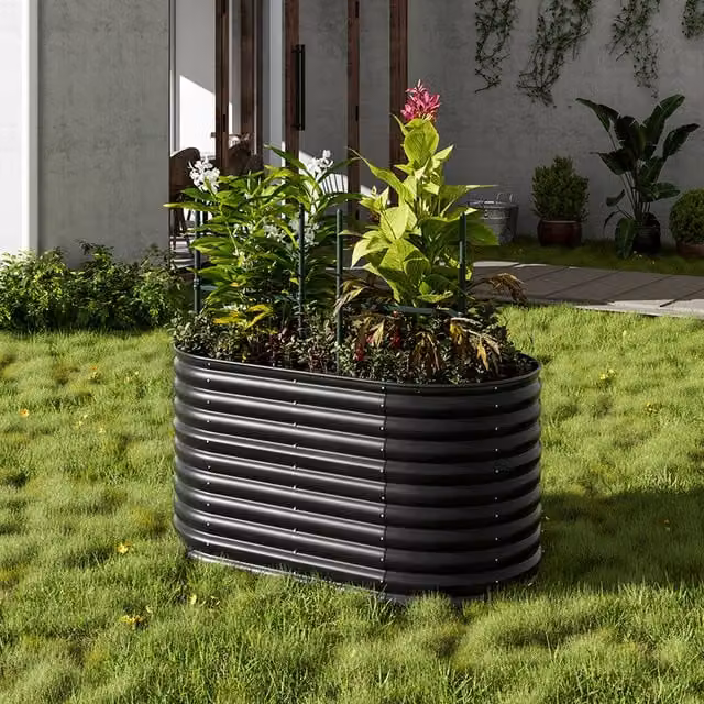 Breeins Anthracite Oval Galvanised Steel Raised Flower Bed