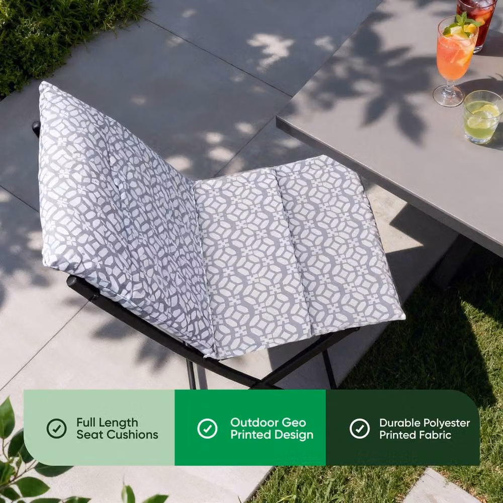 Gardenwize Pack of 2 Geo Full Length Outdoor Seat Cushions in Grey and Multicolour – 4