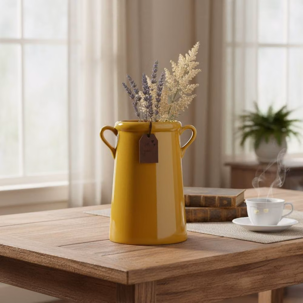 Four Candle Burnt Yellow For You Ceramic Vase, H: 18.0 cm, W: 16.0 cm, D: 12.0 cm – 2
