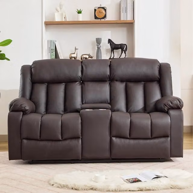 Sheridan 2 Seat Manual Recliner Sofa with Home Cinema Console in Brown Synthetic Leather