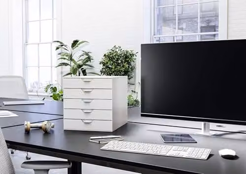 Durable VARICOLOR MIX 5 Drawer Desktop Document Box Set in White and Multicolour for A4 Paper Storage – 3