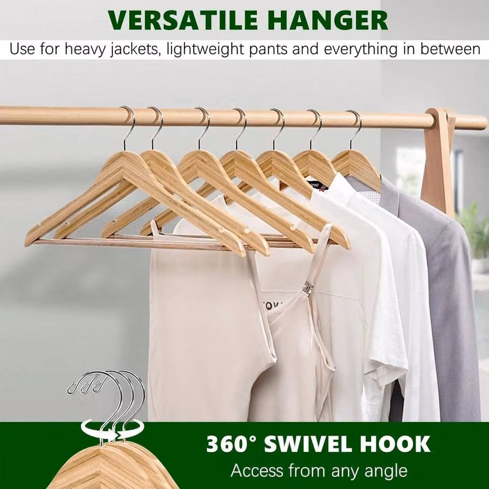SPETLEK 30-Piece Brown Wooden Coat Hangers with Bar and Swivel Hook – 3