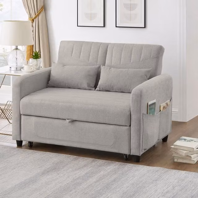 Aosom UK 2-Seater Pull-Out Sofa Bed with 3-Level Adjustable Backrest and High-Density Foam, Light Grey, W/D/H: 169 x 112 x 59 cm