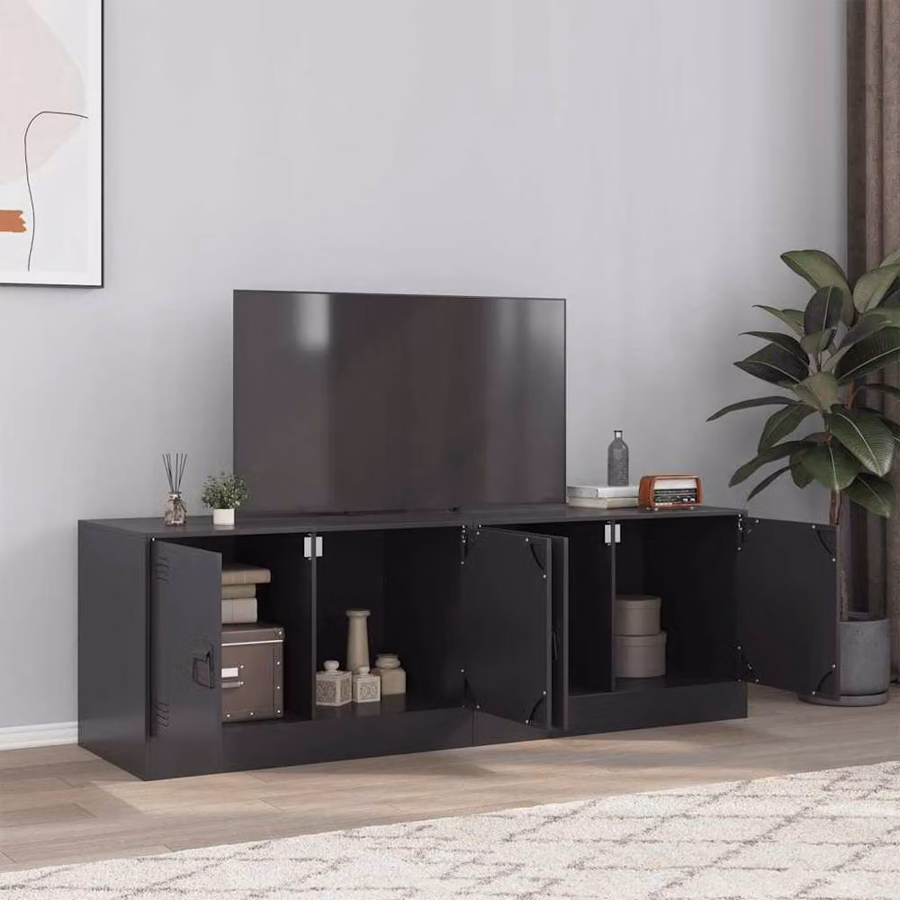 Berkfield Home Set of 2 Industrial Black Steel TV Cabinets, W/D/H: 67 x 39 x 44 cm – 2