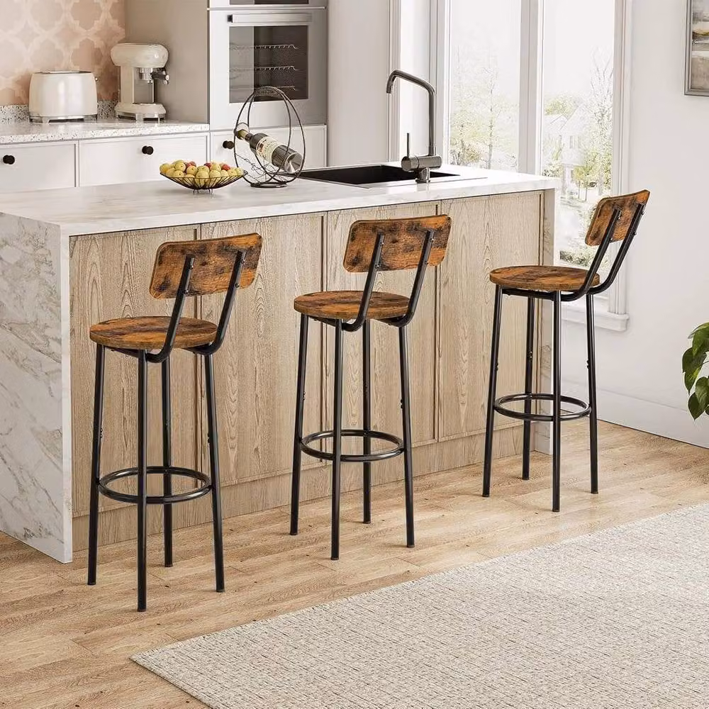 FORGEVIO Set of 2 Brown Industrial Breakfast Bar Stools with Metal Frame – 3