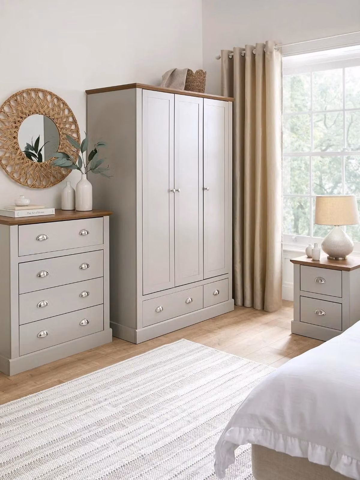 Very Home 3 Piece Grey Oak Country House Bedroom Set Including Wardrobe, Chest of Drawers and Nightstand