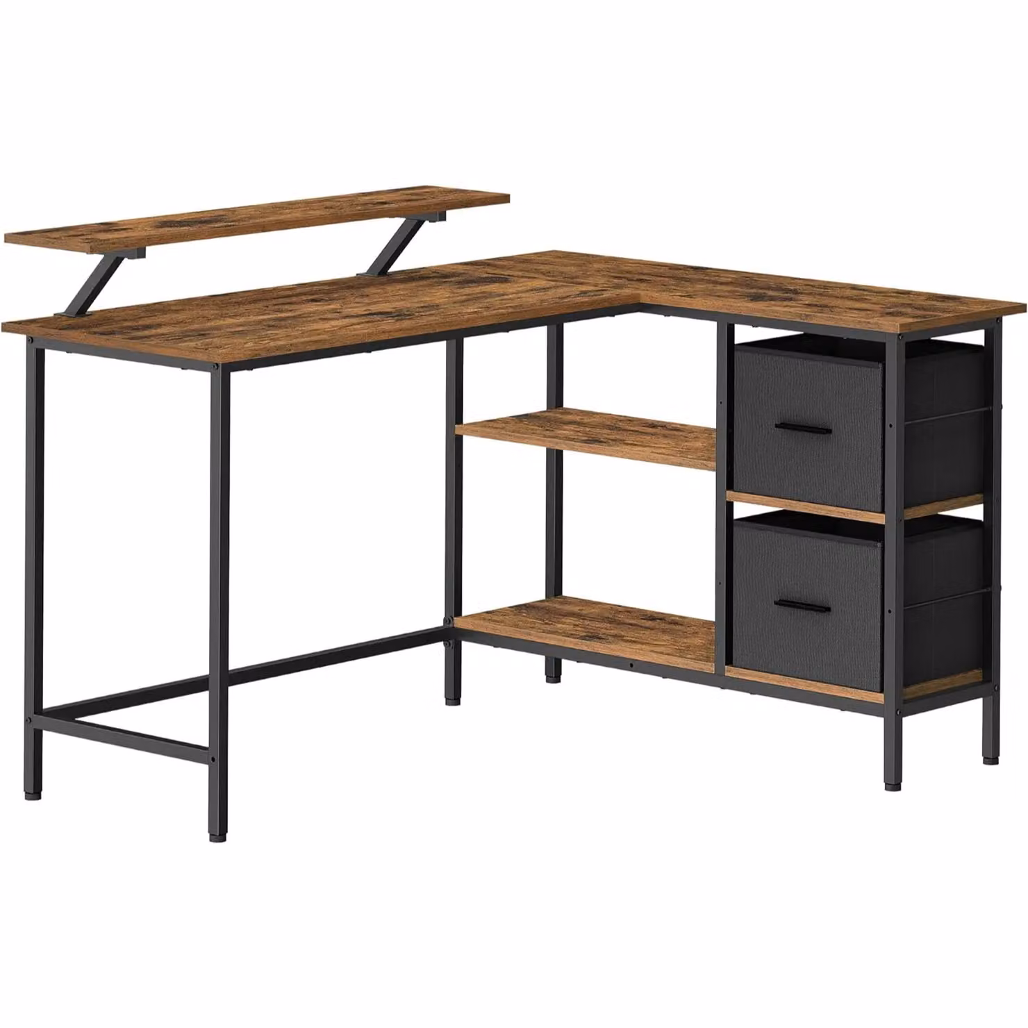 VASAGLE L-Shaped Gaming Desk with 2 Drawers and Monitor Stand in Brown – 5