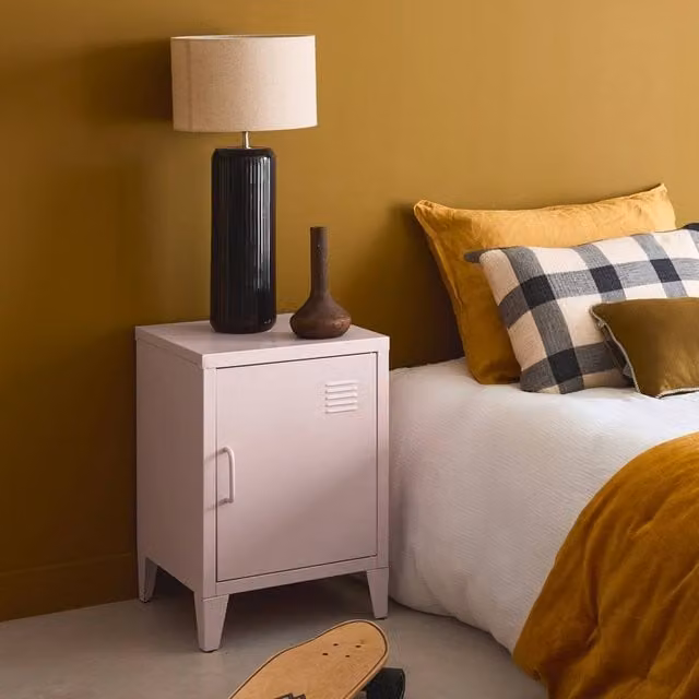 sweeek Metal Bedside Table with 1 Door in Pink, W/D/H: 38 x 38 x 55.7 cm