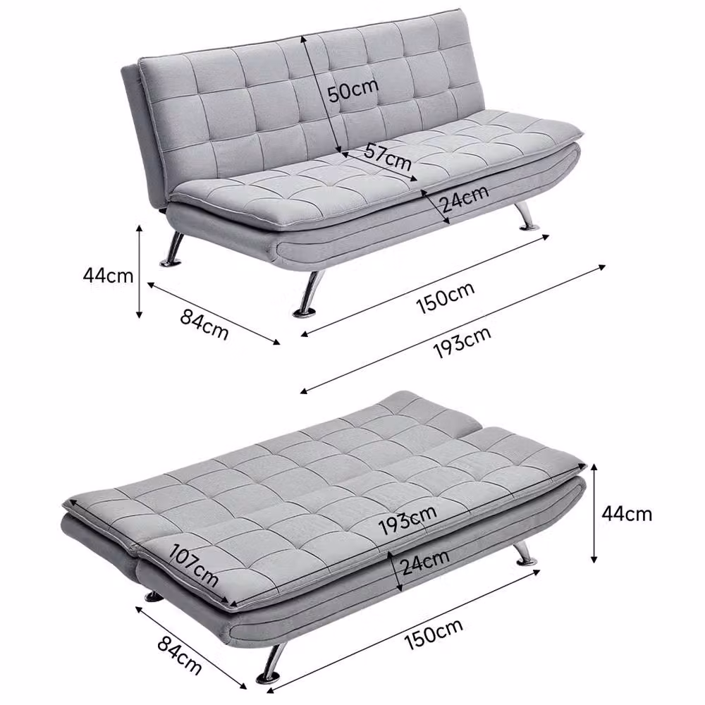Living and Home Grey Fabric 3-Seater Click Clack Convertible Sofa Bed – 3