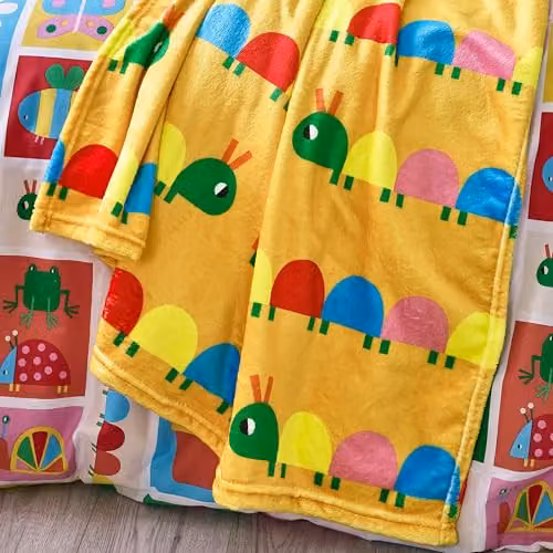 Catherine Lansfield Curious Caterpillar Kids Cosy Fleece Blanket Throw in Yellow, W: 130 cm, L: 170 cm – 2