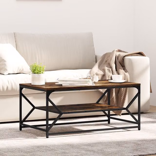 Berkfield Home Smoked Oak Coffee Table with Shelf, Brown, W/D/H: 90 x 50 x 40 cm – 1